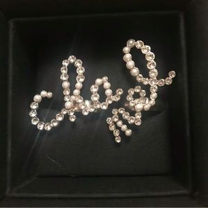 Chanel Crystal & Pearl logo two ring set, size M